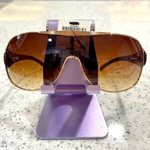 NWT DG SUNGLASSES AVIATOR WRAP ROSE GOLD FRAME SOFT BROWN GRADIENT LENSE WOMENS
